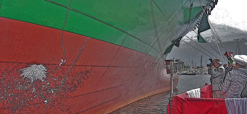 Cosco Melbourne bei der Taufe - Wismar in Mecklenburg-Vorpommern - Alter Hafen
